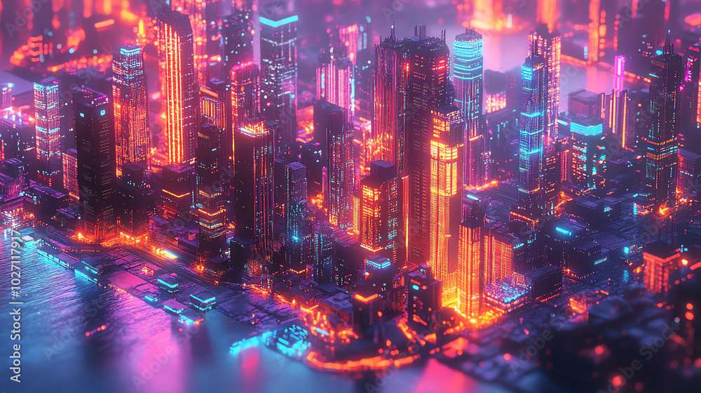 Futuristic city with data streams flowing in all directions, isometric view, illustrating data flow efficiency, digital tone, vivid Futuristic city with data streams flowing in all directions, isometric view, illustrating data flow efficiency, digital tone, vivid