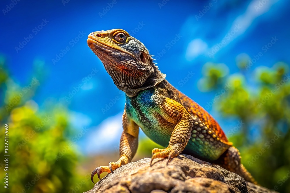 Fototapeta premium Wild Lizard in Blue Sky - Panoramic Nature Photography