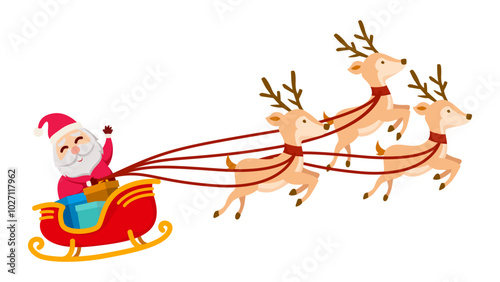 Santa claus sleigh full of gifts and his reindeer