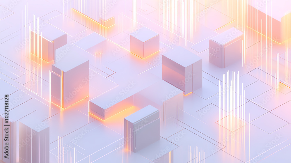 Isometric 3D technology grid with pastel-colored data points and graphs, abstract futuristic analytics, sleek lines and high-tech visualization. Isometric 3D technology grid with pastel-colored data points and graphs, abstract futuristic analytics, sleek lines and high-tech visualization.