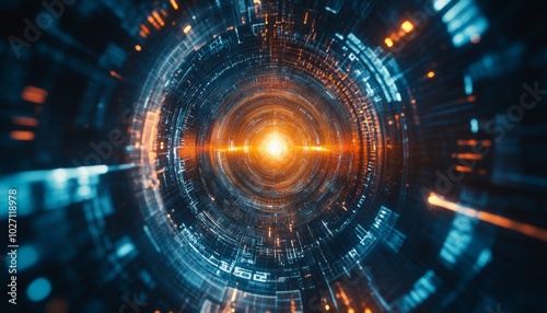 Wallpaper Mural Abstract futuristic tunnel with glowing orange and blue lights. Torontodigital.ca