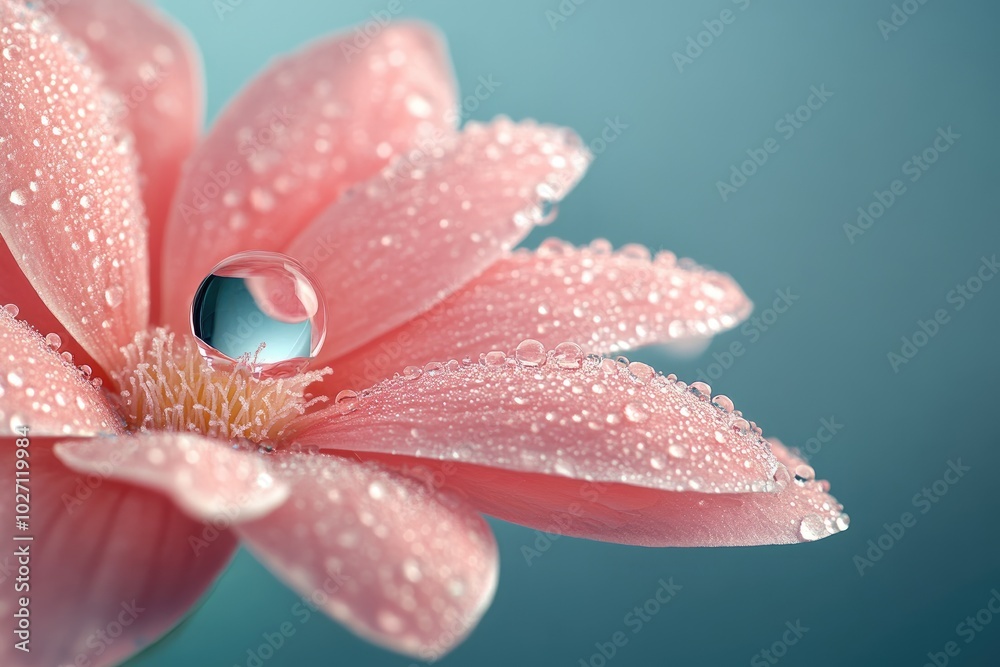 Fototapeta premium Peach rose blooming with water droplets on petals