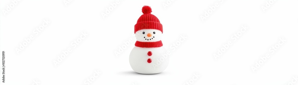 Fototapeta premium A cute snowman wearing a red knit hat and matching scarf with a cheerful expression, perfect for holiday and winter-themed designs..