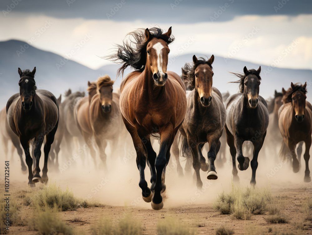 Majestic Herd Galloping Freely Across the Wild Plains Majestic Herd Galloping Freely Across the Wild Plains