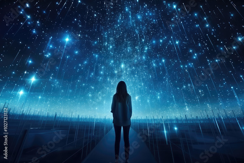 Woman Experiencing Cosmic Beauty in Virtual Reality