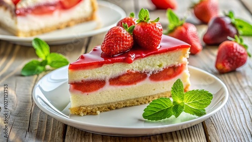 Freshly Made Strawberry Cake Slice on Elegant Plate - Delicious Dessert Photography