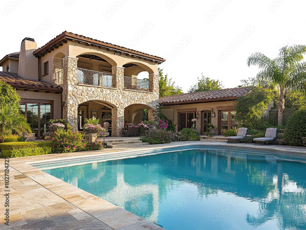 Fototapeta premium Luxury Home With Swimming Pool and Stone Accents