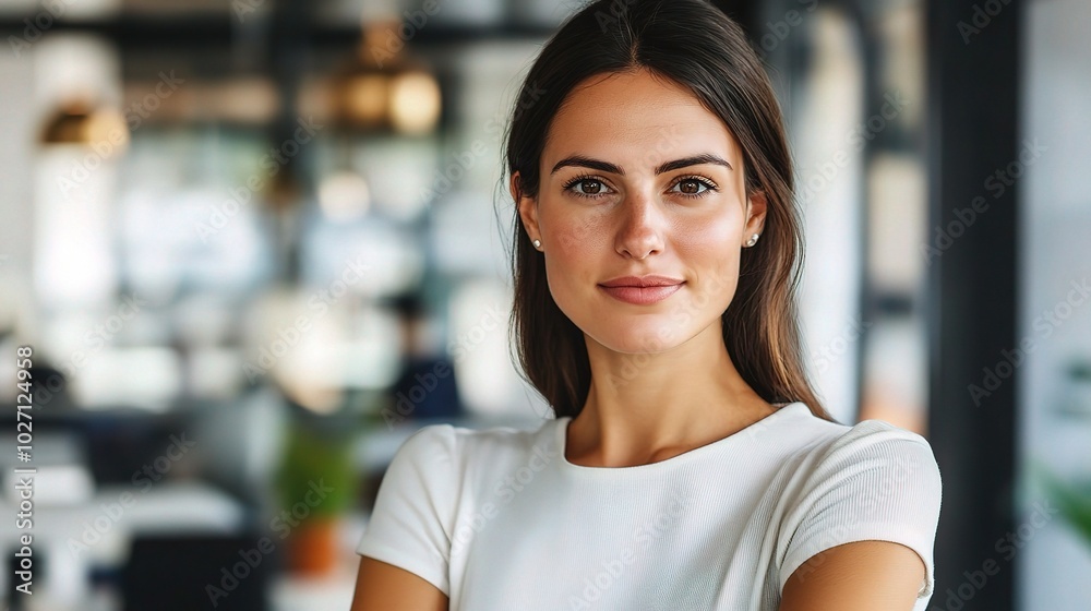 Confident Woman in Modern Office Environment Confident Woman in Modern Office Environment