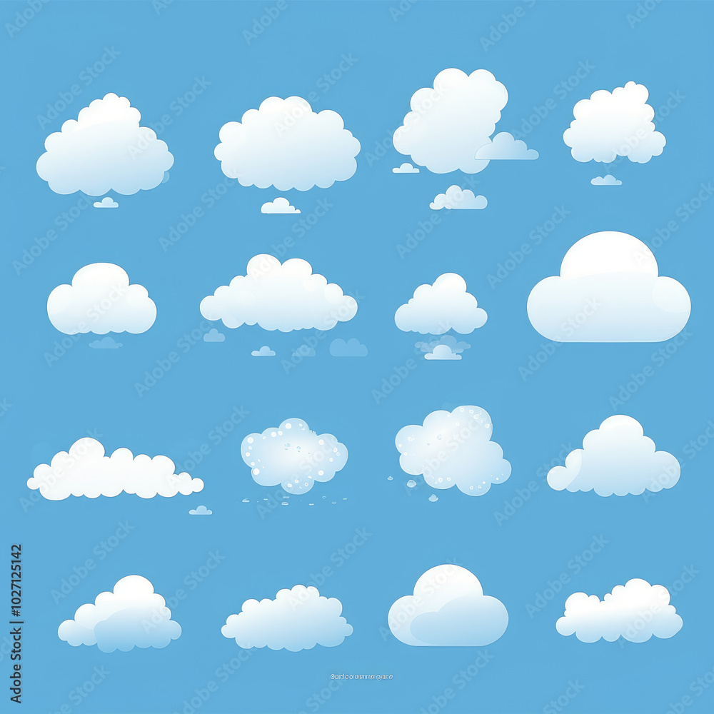 Variety of Cartoon Clouds on Blue Sky Background Variety of Cartoon Clouds on Blue Sky Background