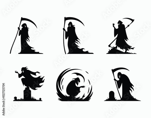 Billowing Cloak Grim Reaper Silhouette EPS Vector Template