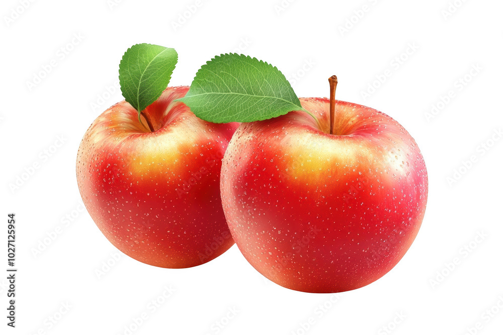 Two Red Apples with Green Leaves on Black Background Two Red Apples with Green Leaves on Black Background