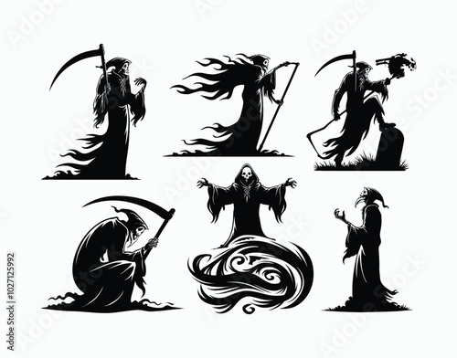 Grim Reaper Standing Silhouette EPS Vector Template Illustration