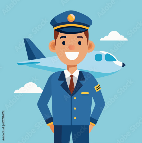 Smiling pilot standing in front of an airplane