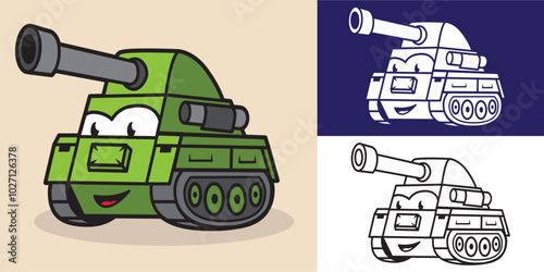 set of tank cartoon good for mascot logo, coloring book, mascot character, kids education, etc