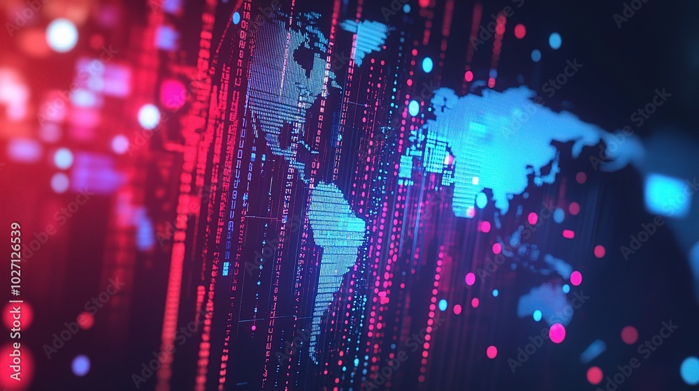 Digital World Map with Geometric Background