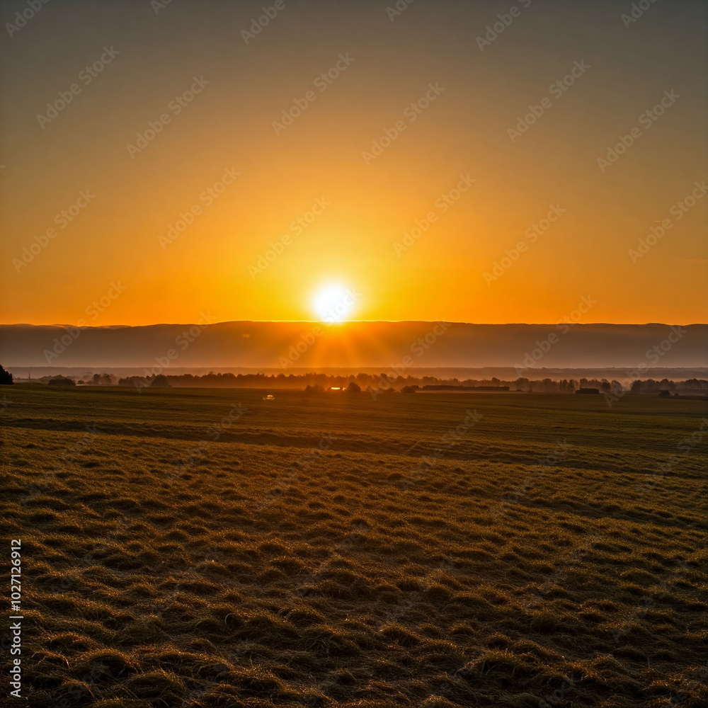 Naklejka premium sunset at the beach. sunset over the field. golden hour photography. sunrise over the mountain land.