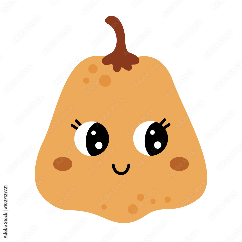 Fototapeta premium Autumn pumpkin clipart. Cute Halloweet pumpkin, isolated cartoon seasonal character. Vector illustration