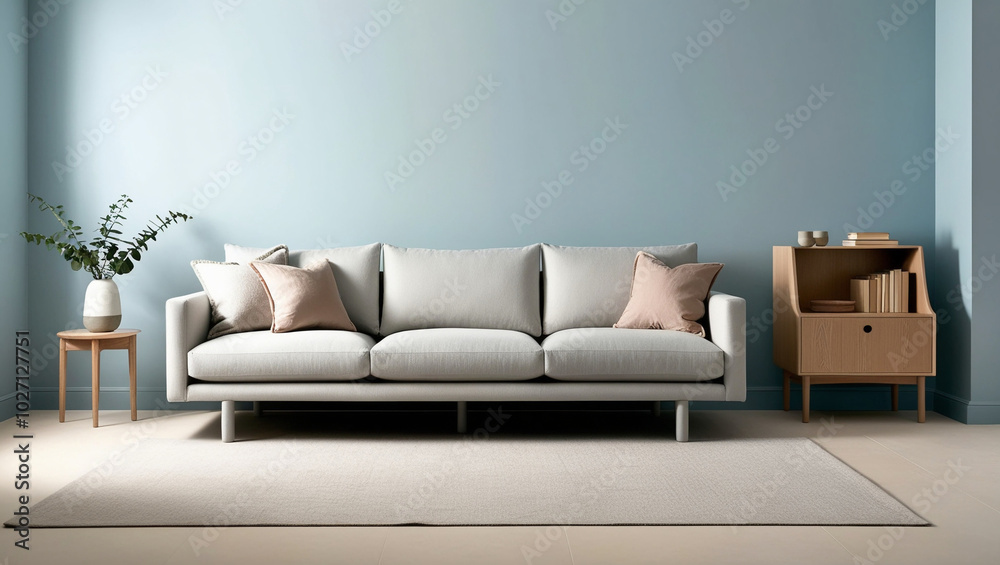 Fototapeta premium Scandinavian house interior design modern living room with blue walls