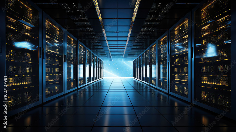 Futuristic Data Center with Network Servers Futuristic Data Center with Network Servers