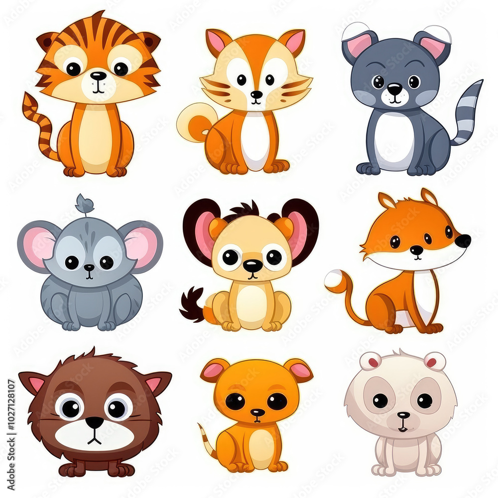 Adorable Cartoon Animal Friends for Kids Design Elements Adorable Cartoon Animal Friends for Kids Design Elements