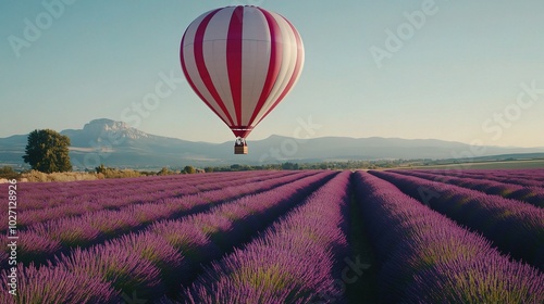 Hot Air Balloon Over Lavender Fields at Sunrise