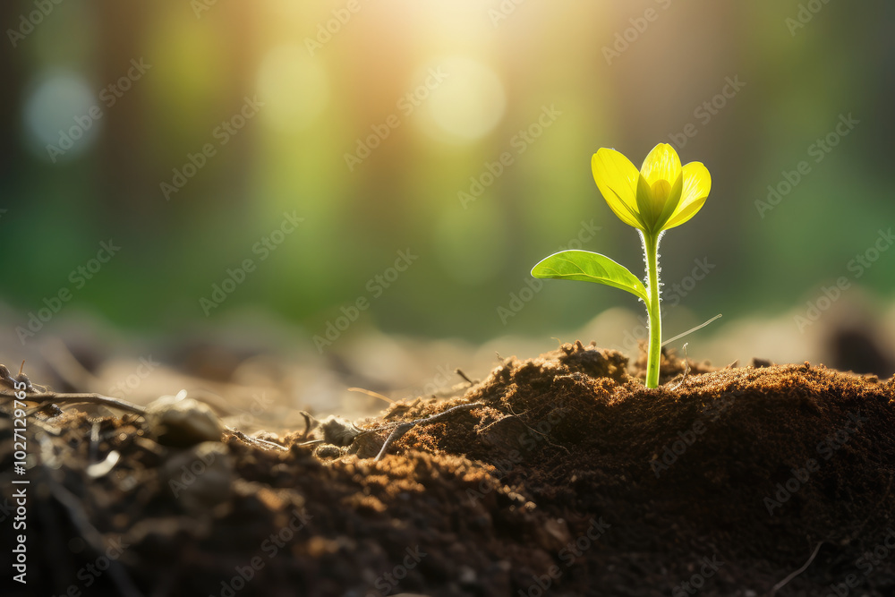 Thriving Young Plant Bathed in Glowing Sunlight Thriving Young Plant Bathed in Glowing Sunlight