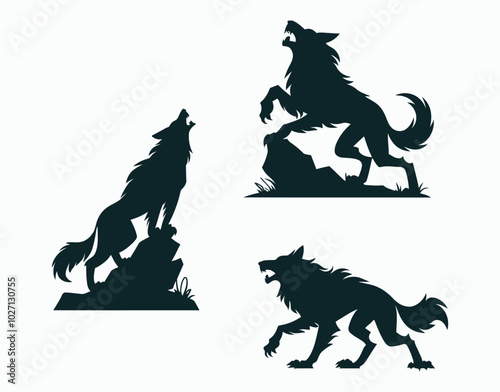 Moonlight Howls Silhouette EPS Vector Template Illustration