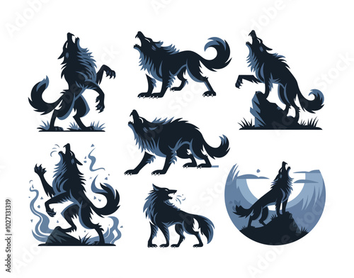 Twilight Howls Silhouette EPS Vector Template Illustration