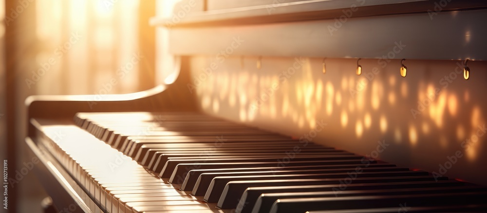 Warm Sunset Over Elegant Piano Keyboard Warm Sunset Over Elegant Piano Keyboard