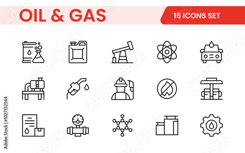 Set of Oil Gas Industry Line Icons. Contains such Icons as Gas Station, Oil Factories, Transportation, and more. line icon set.