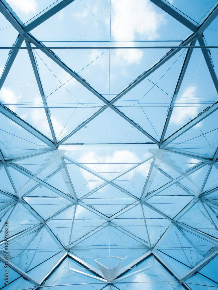 Geometric Glass Ceiling with Blue Sky View Geometric Glass Ceiling with Blue Sky View