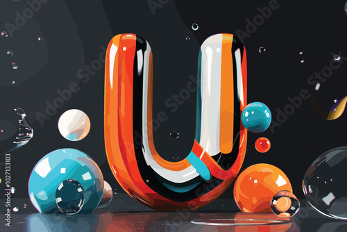 3d render of abstract art 3d composition with flying geometry figures as rings torus balls or spheres in matte aluminium metal material with glossy stripes 