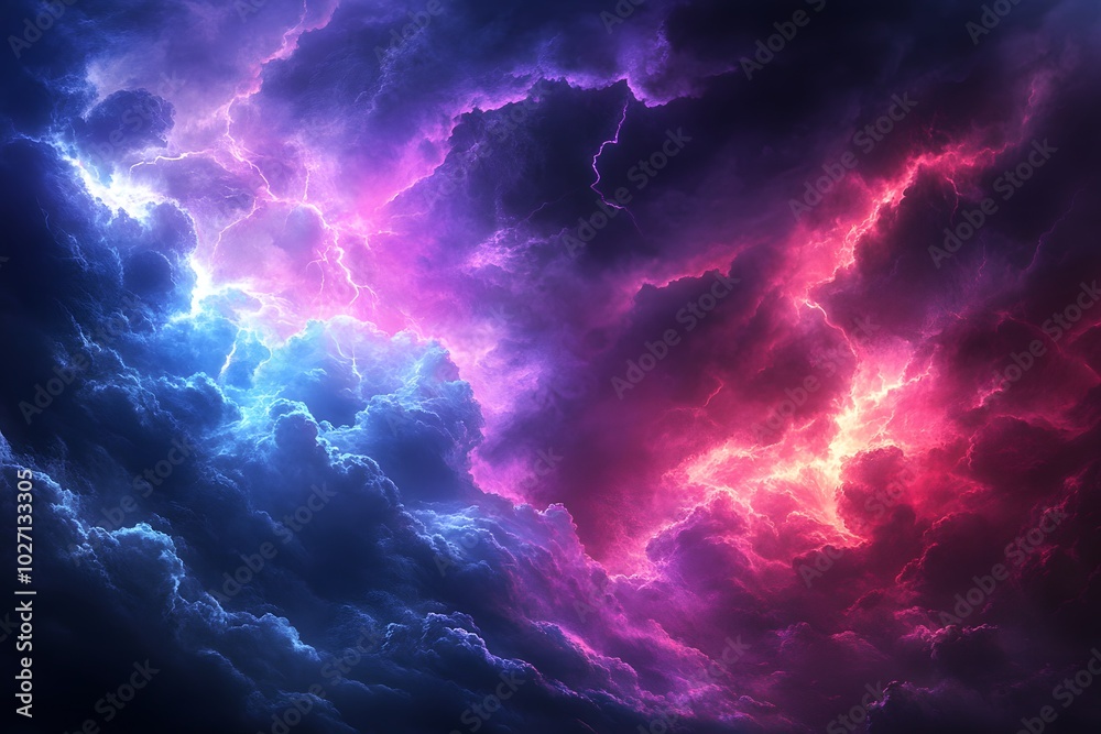 Fototapeta premium a storm light with a mix of purple, pink, blue and red mists on an abstract technology dark background