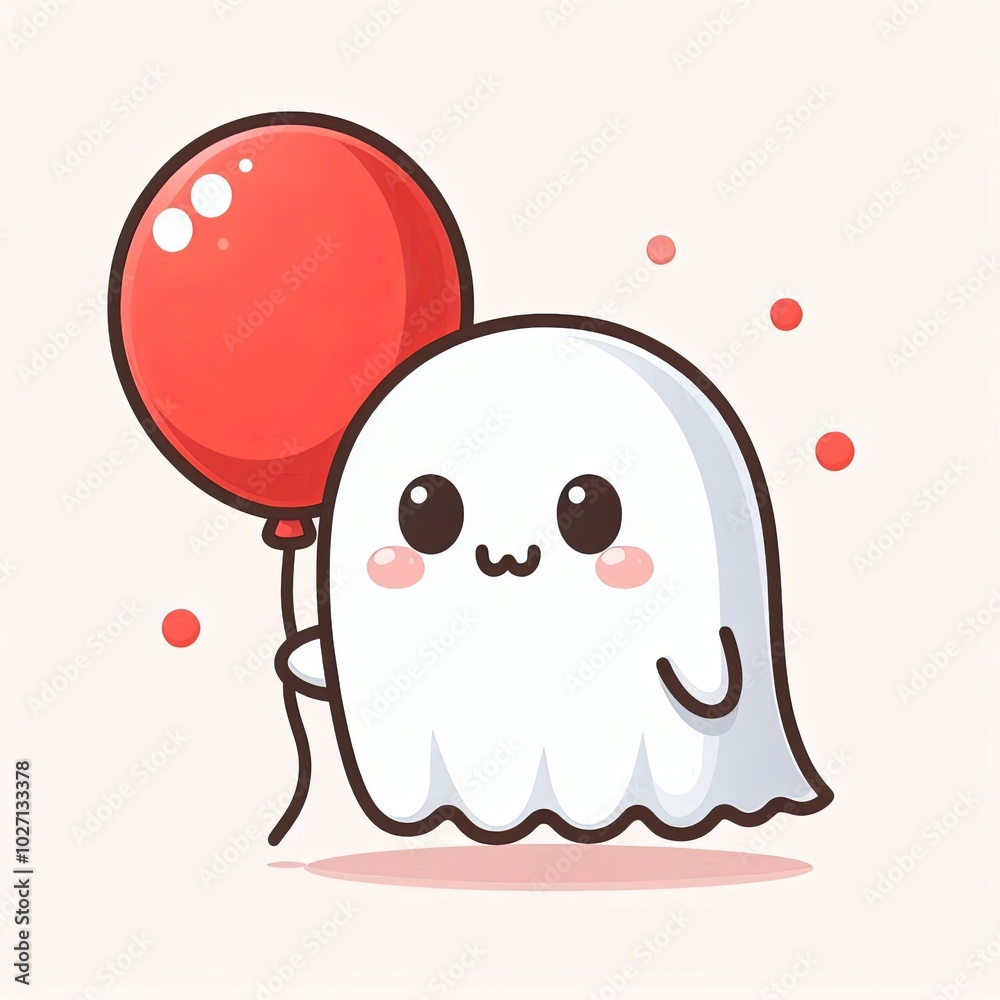 Obraz premium Cartoon Ghost Holding Red Balloon