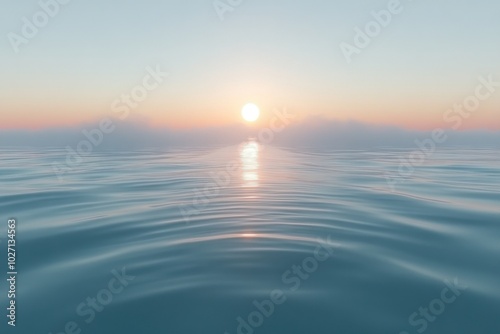 Minimalistic ocean sunrise scene with amber-tinted horizons photo