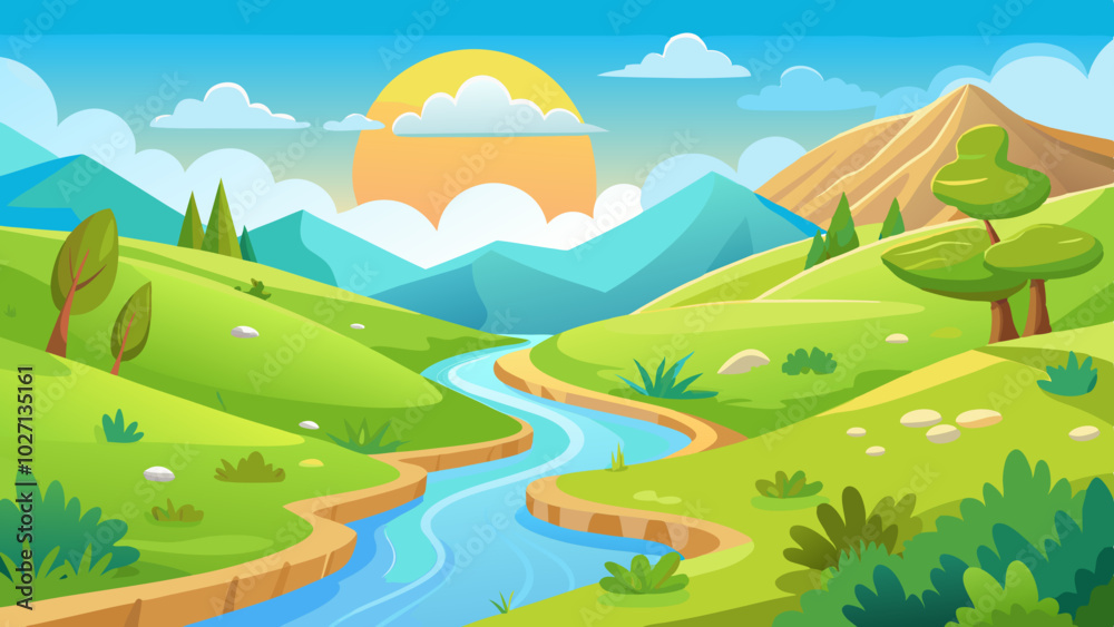 Obraz premium landscape with mountains and blue sky vector illustration