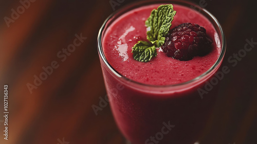 Wallpaper Mural A raspberry smoothie garnished with fresh mint, presenting a delicious and refreshing drink option in a simple, elegant setting. Torontodigital.ca