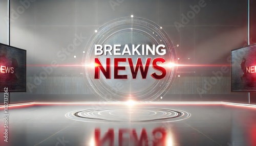 A high-tech and modern 'Breaking News' graphic with a sleek, futuristic design. The image is set against a reflective background