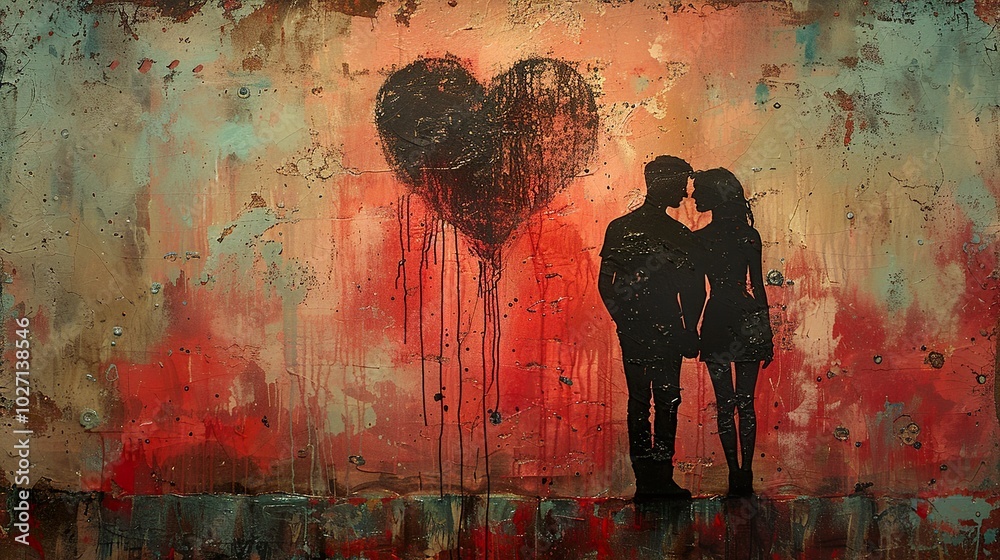 Silhouettes of Love: A Romantic Abstract Painting