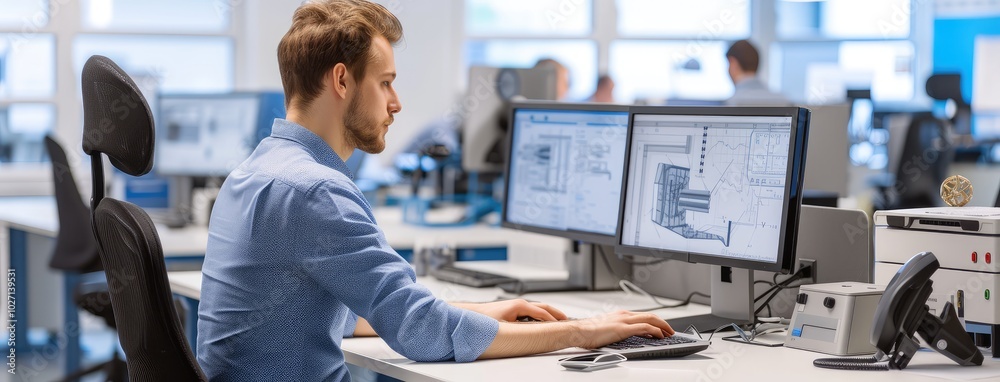 Fototapeta premium Professional Engineer Working on CAD Project in Office