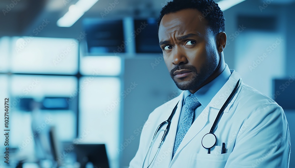 Busy healthcare professional in a lab coat during consultations in a modern facility. Busy healthcare professional in a lab coat during consultations in a modern facility.