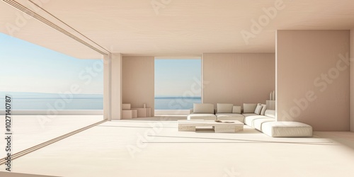 Modern Minimalist Living Room Overlooking the Ocean