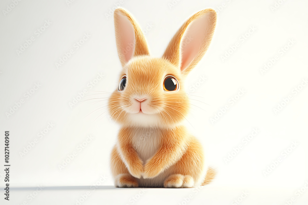 A cute, fluffy orange rabbit with large eyes, sitting calmly against a light background. A cute, fluffy orange rabbit with large eyes, sitting calmly against a light background.