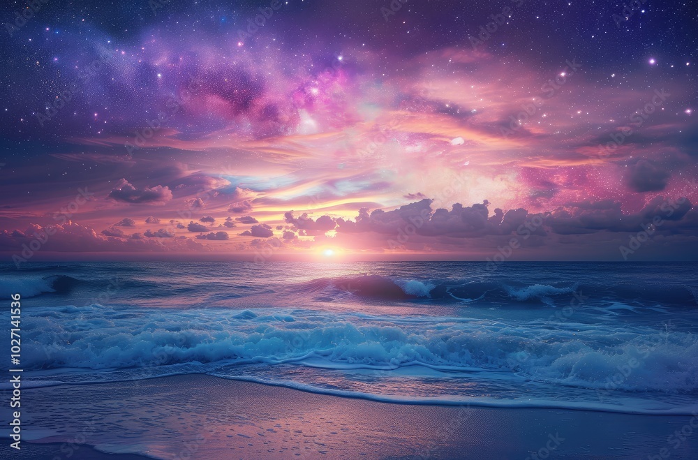 Fototapeta premium Starry Night and Magical Sunset at the Beach