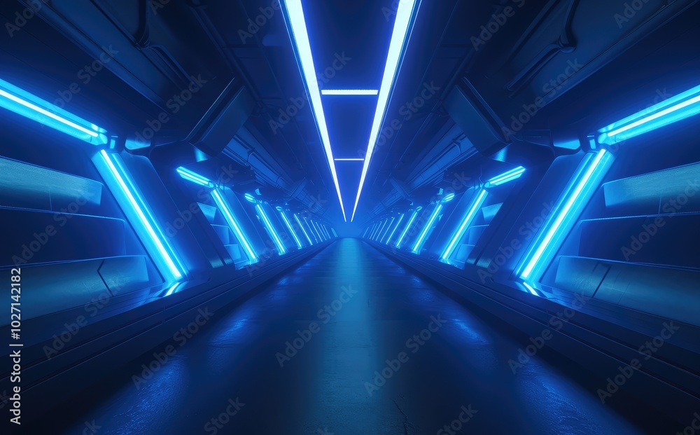 Futuristic Sci-Fi Corridor With Neon Lighting Futuristic Sci-Fi Corridor With Neon Lighting