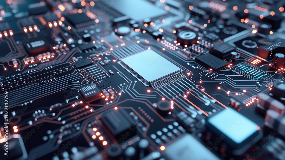 High-Tech Circuit Board with Integrated Microchip High-Tech Circuit Board with Integrated Microchip