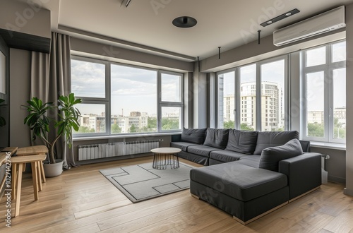 Modern Spacious Living Room with Urban View