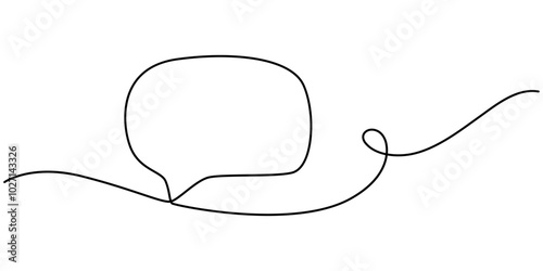 Speech Bubble Single Line Icon, Speech bubble shape continuous one line drawing of isolated outline vector icon, Speech Bubble Continuous Line Icon, Continuous one line drawing of rectangular speech