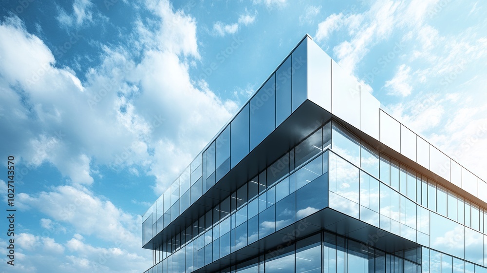 Modern glass building with blue sky and clouds. Modern glass building with blue sky and clouds.