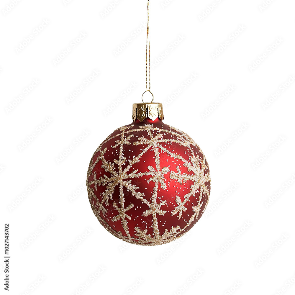 A elegant red shimmery Christmas ball hanging on a chain, Ornaments for Christmas trees, isolated on white background. A elegant red shimmery Christmas ball hanging on a chain, Ornaments for Christmas trees, isolated on white background.